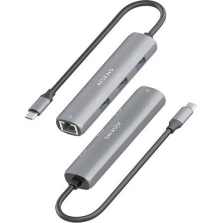 AISENS Dock USB-C a Ethernet Gigabit + Hub 3xUSB-A, Gris, 15cm
